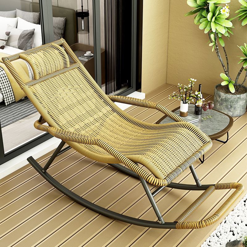 Modern Recliner Chair Color Block Rattan Rocker Chair with Dark Legs