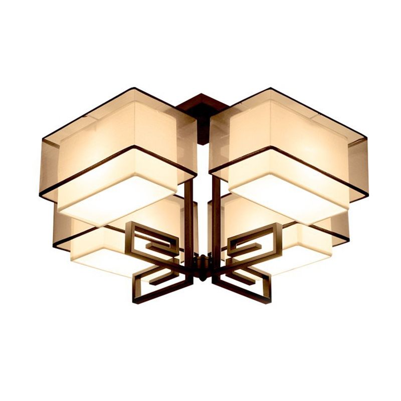 4-Light Square Semi Flush Mount in Traditional Simplicity Fabrics Ceiling Light for Living Room