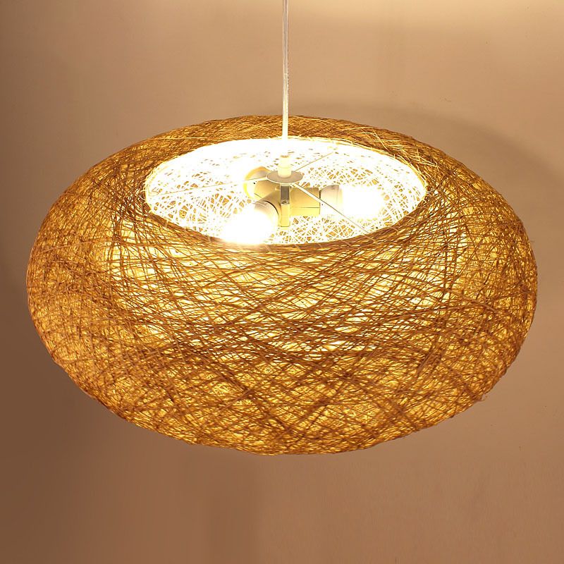 Modernismo Weave Corgante de iluminación Cordera 1 Luz colgante de bombilla en madera para el comedor