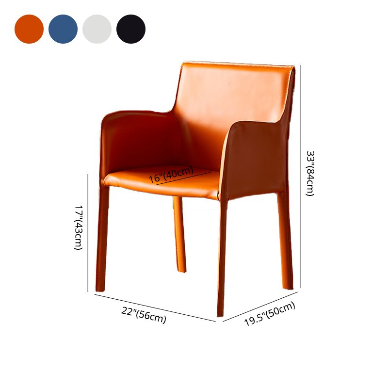 Leather Dining Armchair Upholstered Arm Single Chair with Metal Legs