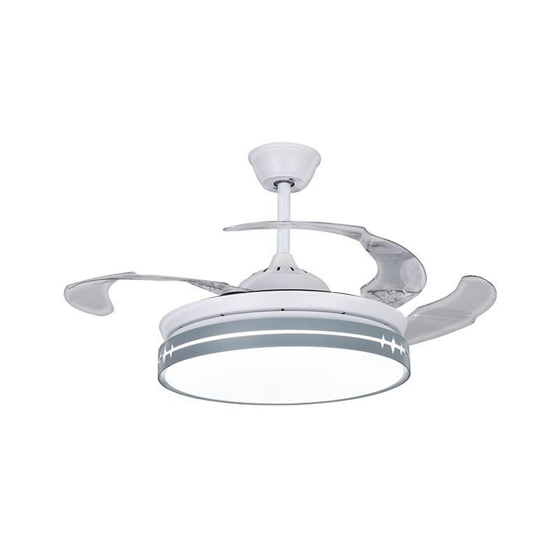 42 "W LED Parlor Hangende ventilatorlamp Minimalistisch wit 3-blade semi-spoeling met trommelmetallic schaduw