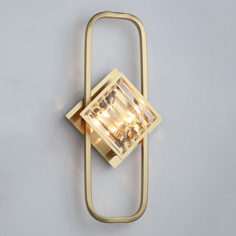 Electroplated Gold Crystal Wall Mount Lamp Postmodern Style Metal Geometric Lines Sconce Light for Dining Room