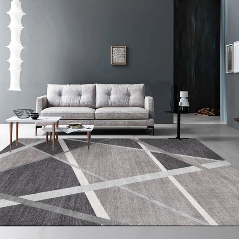 Contemporary Gray Tone Rug Novelty Geometric Print Carpet Polyster Indoor Rug with Non-Slip Backing