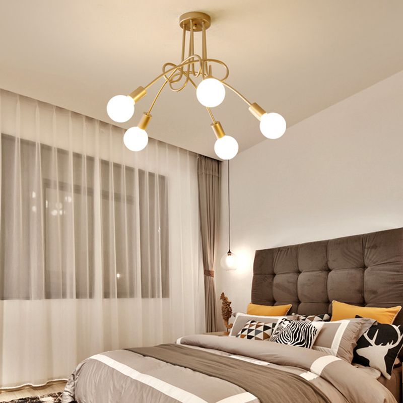 Industrial Style Iron Ceiling Light 5-Lights Curve Shape for Bedroom