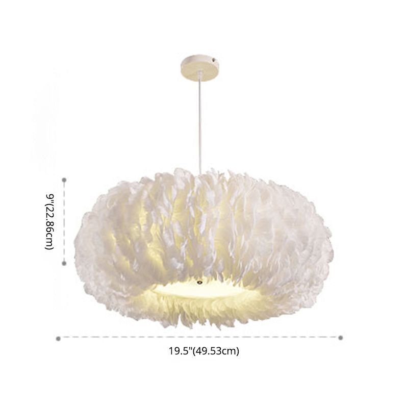 Circle Feather Chandelier Pendant Light Minimal Hanging Light Fixture for Bedroom