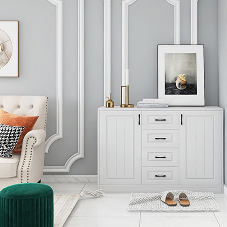 Contemporary White Wooden Accent Cabinet with Doors and Drawers