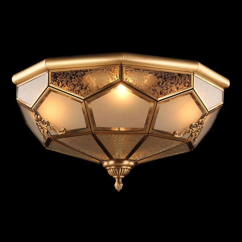 Flush Mount Ceiling Light Vintage Style Shaded Glass Flush Ceiling Light in Brass