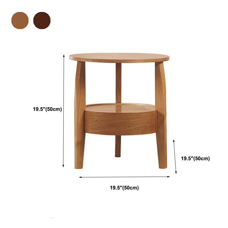 Traditional Round Wooden Top Side Table 3 Legs End Table with Storage