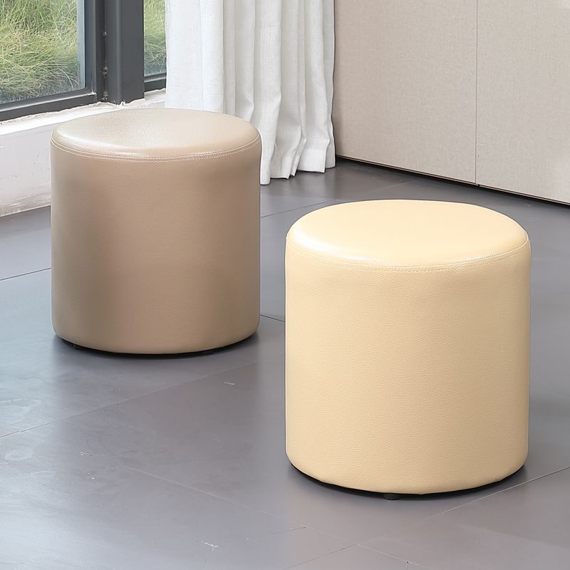Minimalist Round Footstool Ottoman Solid Color Genuine Leather Ottoman