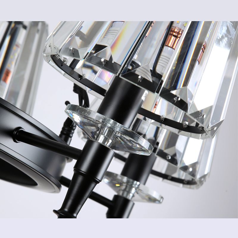 Traditional Style Crystal Chandelier Light Iron Vintage Suspension Lighting Fixture in Black for Living Room