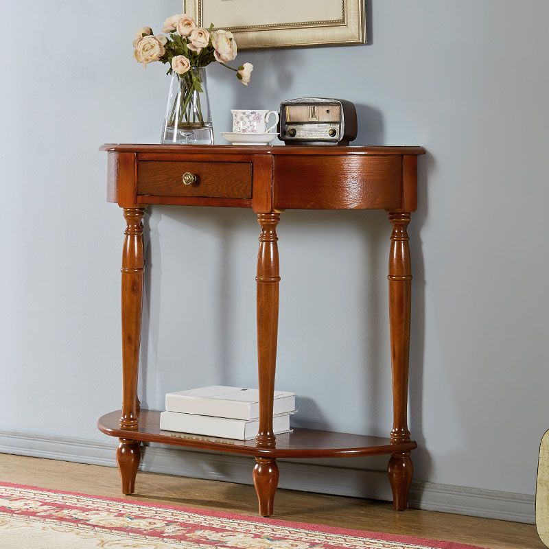 Rubbered Wood Half Moon Console Table Mid-Century Modern Accent Table for Hall