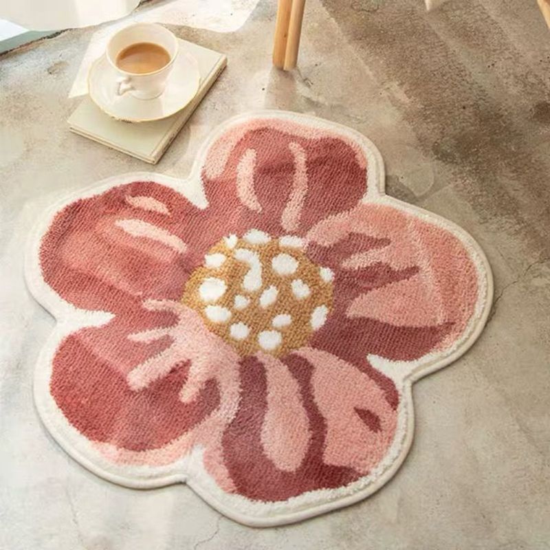 Orange Kids Rug Polyester Flower Rug Washable Area Rug for Bedroom