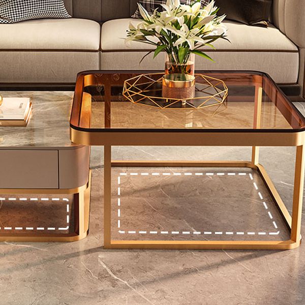 Frame Coffee Table Slate/Glass Top Coffee or End Table with Drawer