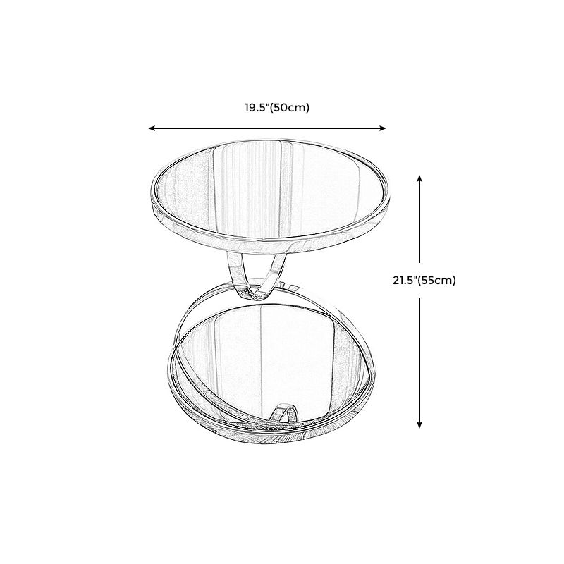 Glam Round Double Tier End Table Glossy Stone Side Table with Shelf