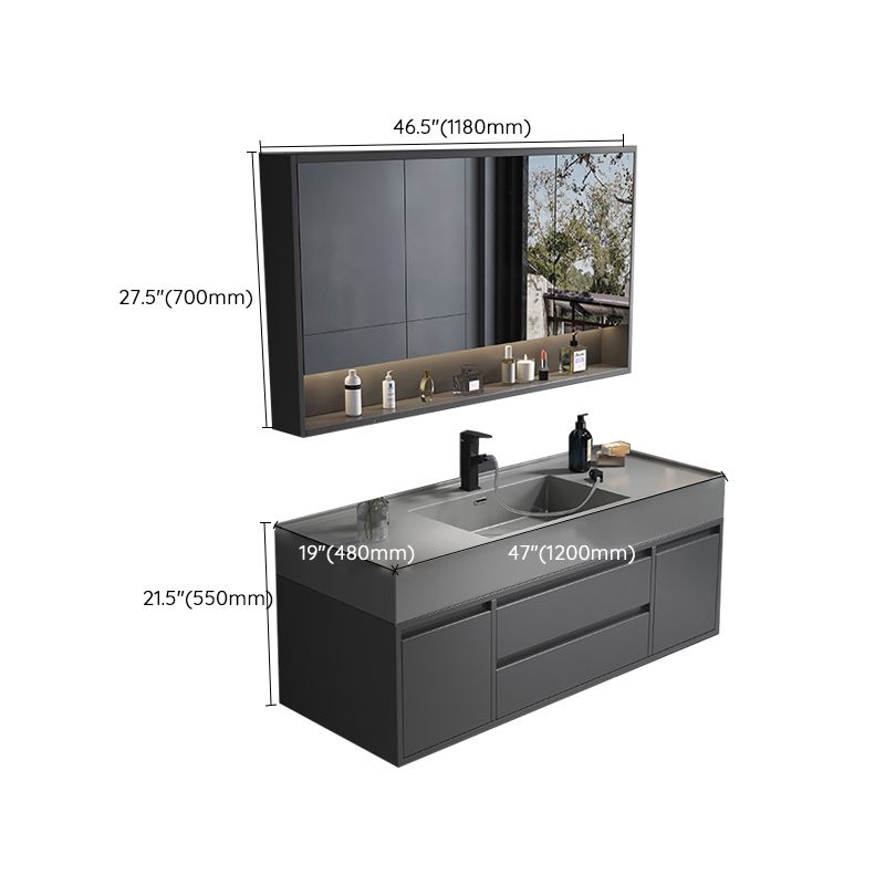 Single Sink Grey Vanity Shelving Included Mirror Rectangle Vanity with 2 Drawers