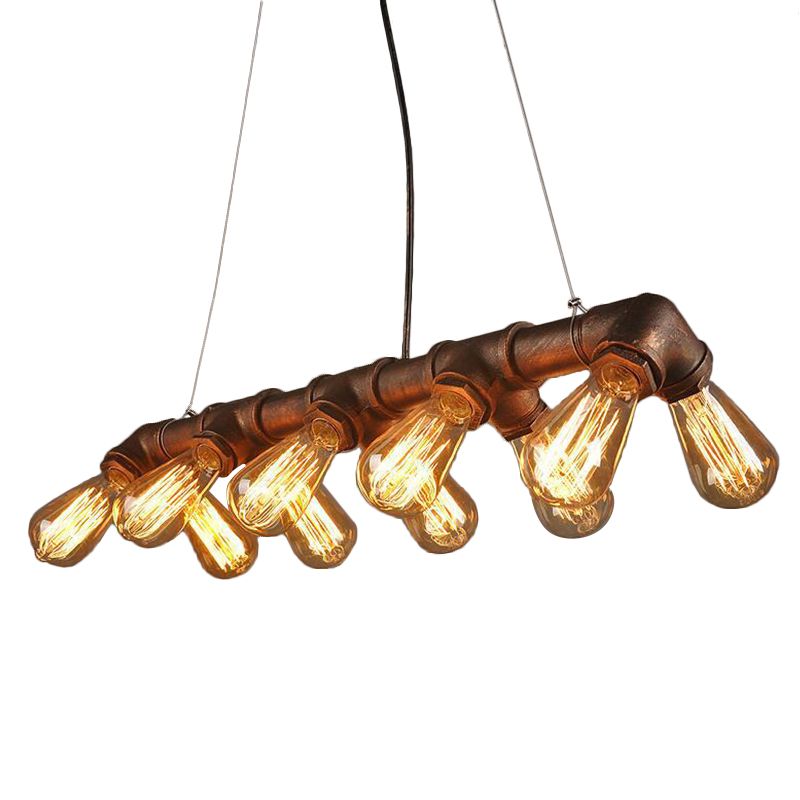 Black/Copper Symmetric Piping Pendant Industrial Metal 10 Bulbs Kitchen Dinette Island Light Fixture