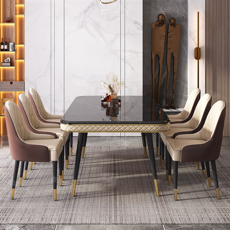 Dining Room Sets Contemporary with Sintered Stone Table and Cushion Chairs