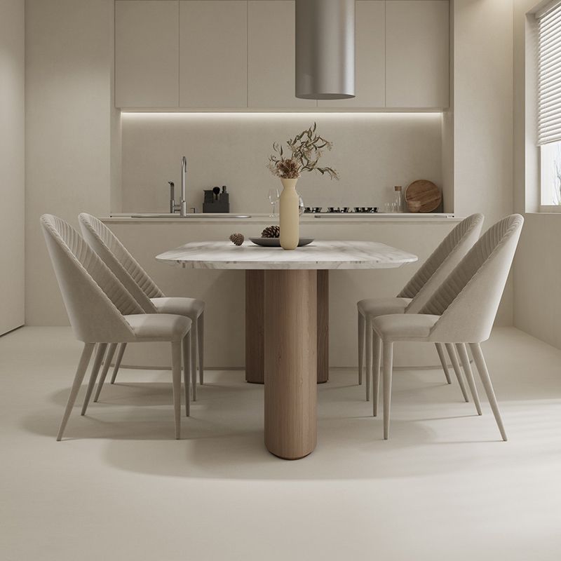 Modern Dining Set 1/5 Pcs Marble Dining Table with Upholstered Chairs