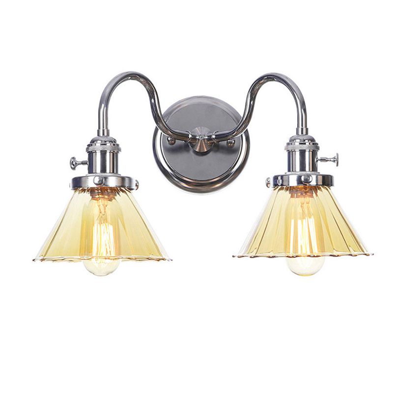 Industrial Vanity Lighting Glass 2-Light Vanity Wall Lights in Silver