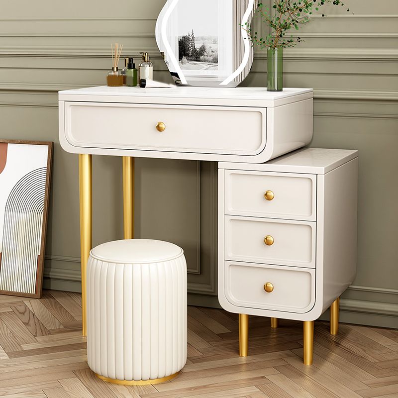 Glam Slate Top Vanity Table and Stool Set 4 Drawer Dressing Table