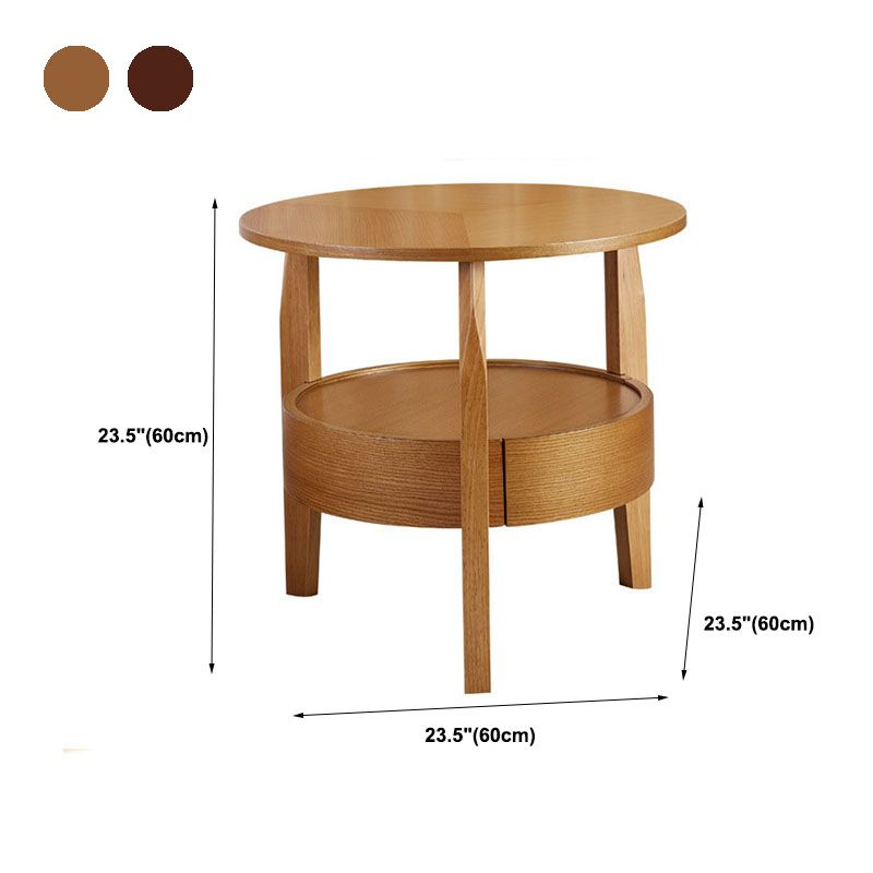 Traditional Round Wooden Top Side Table 3 Legs End Table with Storage
