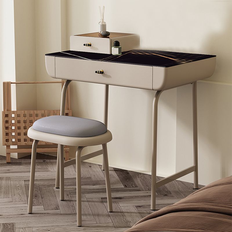 Glam Wood/ Marble With Drawer Vanity Table and Stool Set for Bedroom