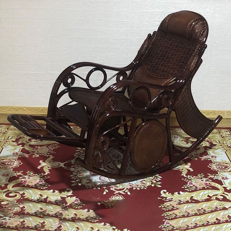 Traditional Rocking Chair Rattan Solid Color Spindle Backrest Indoor Rocking Chair