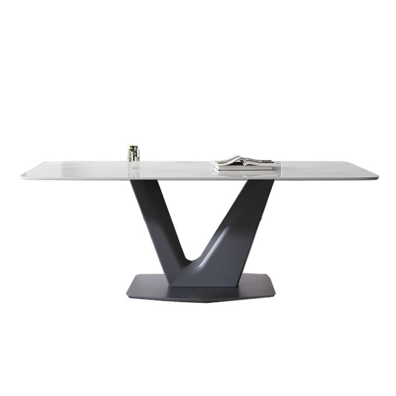 Modern Rectangle Sintered Stone Top Metal Base Dining Table with Chairs
