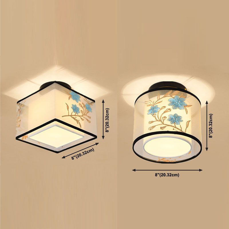 Square/Round Fabric Shade Flush Mount Chinese Style Flush Mount Lighting Fixtures