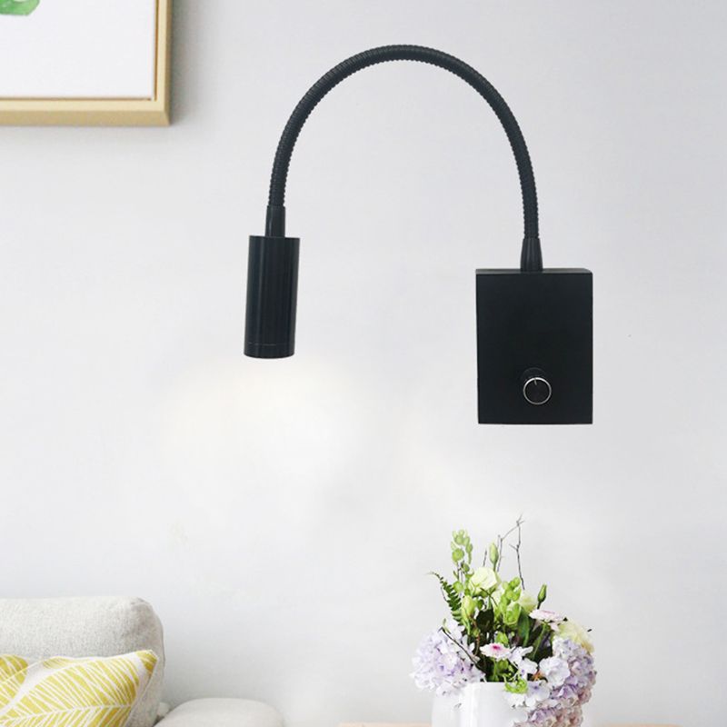 1 Light Square Wall Sconces Modern Style Metal Wall Mounted Reading Lights in Black