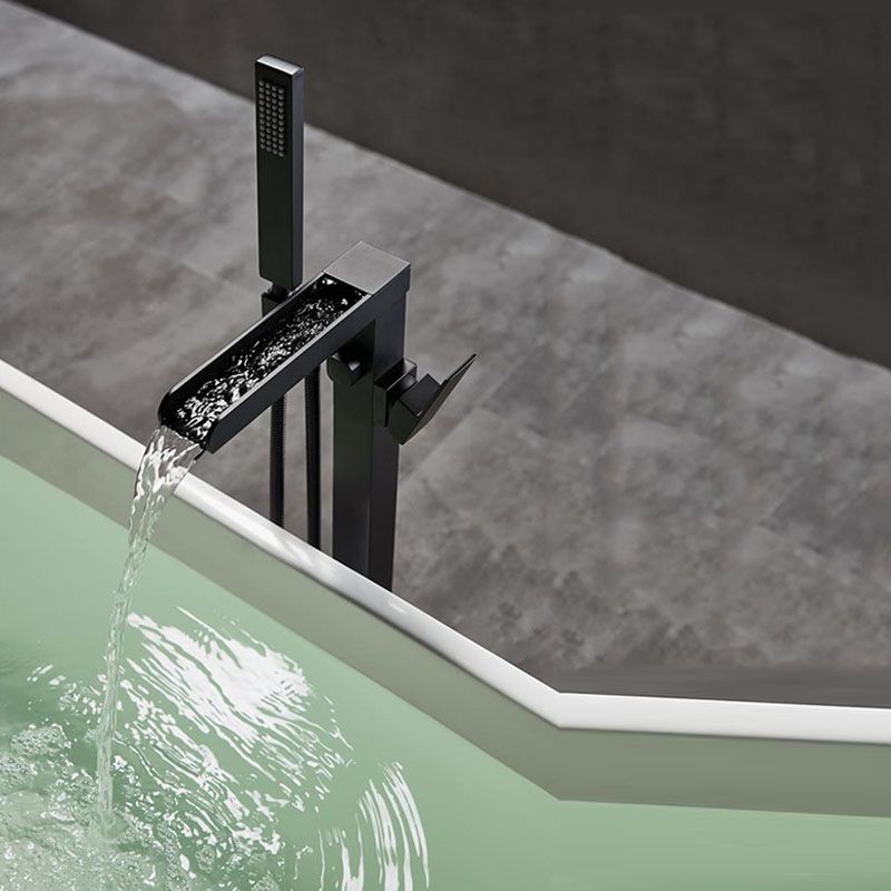 Brass Freestanding Tub Filler with Waterfall Spout Floor Mounted Bathroom Faucet