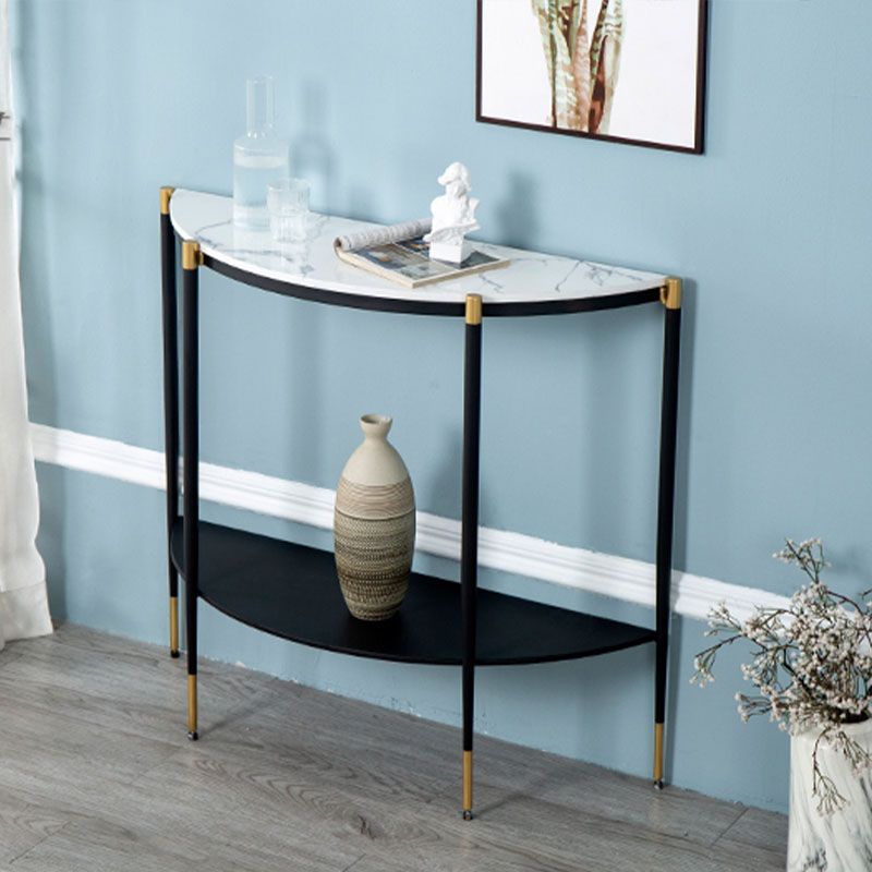 Glam Marble Console Table Half Moon 4 Legs Accent Table for Hall
