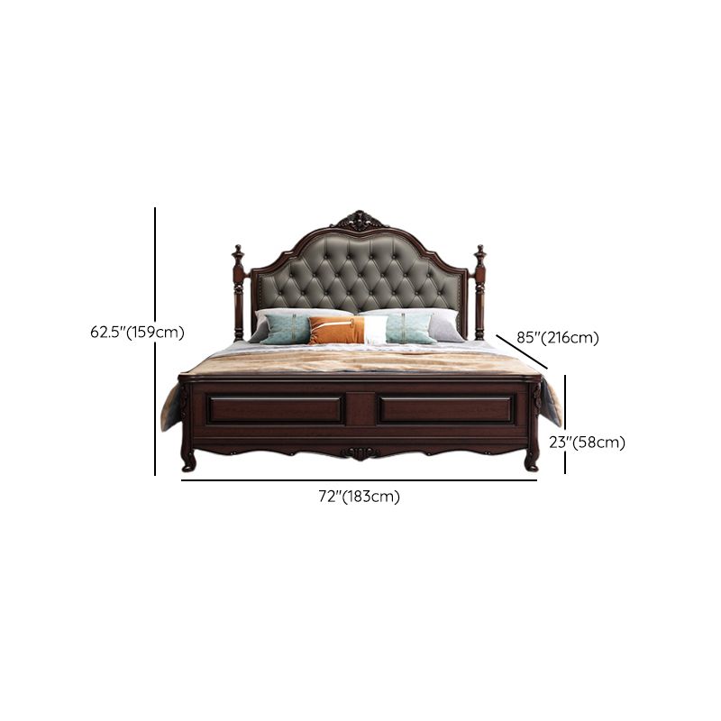 Rubberwood Traditional Panel Bed 62.59" High Brown Bed with Upholstered Headboard