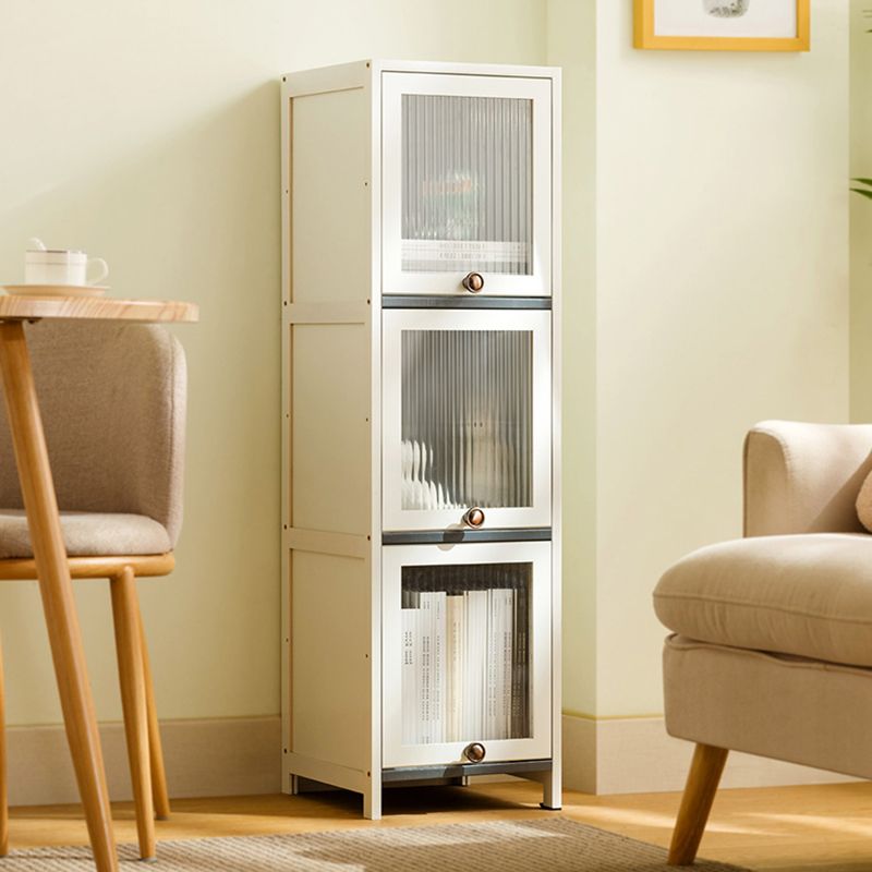 Contemporary White Cabinet with Glass Doors and Legs in Solid Wood