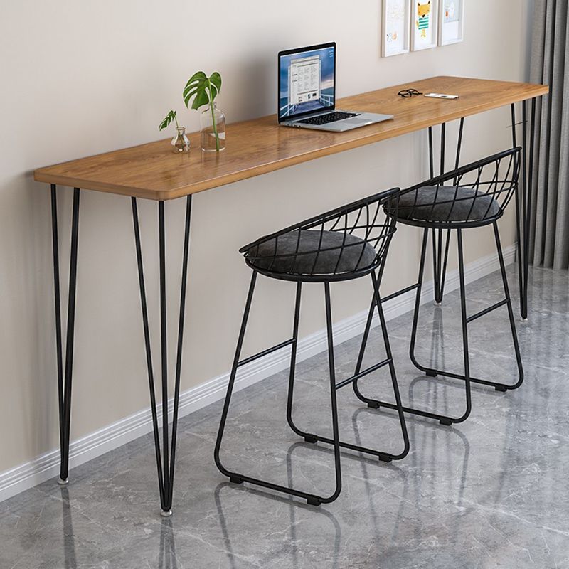 Wood Bar Dining Table Modern Rectangle Bar Table with 4 Legs Base for Milk Tea Shop