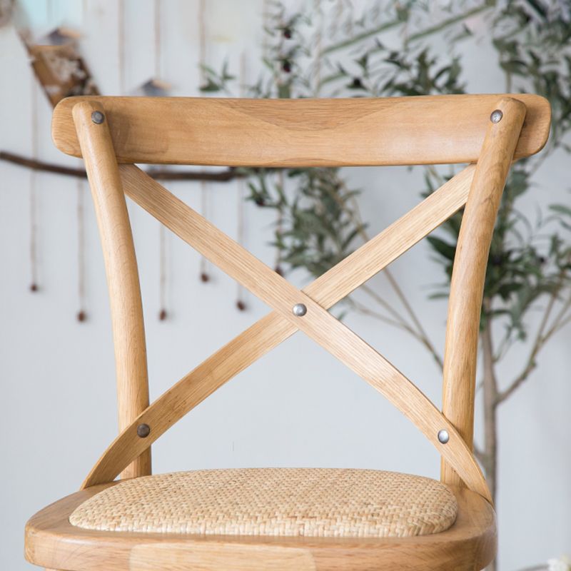 Oak Solid Wood and Rattan Bar Stool Modern Armless Indoor Bar Stool
