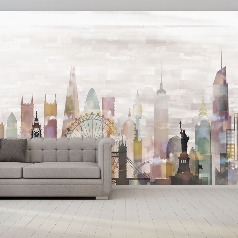 Illustration Paris City Wall Mural Full Size Wall Covering for Office Room, Made to Measure