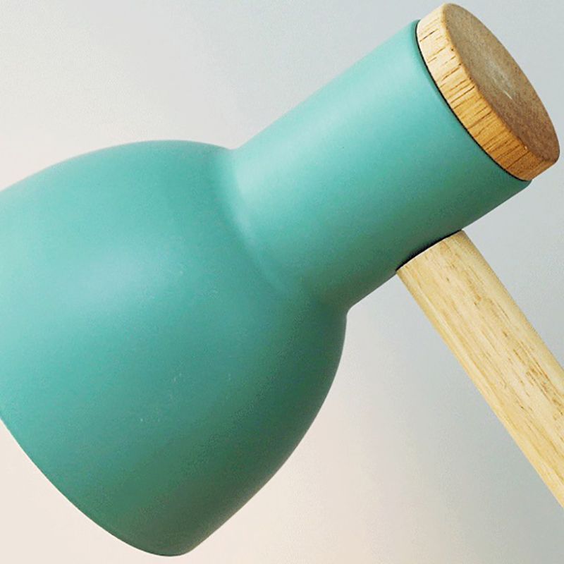 Luces de mesa nocturna de madera de macarrón campana lámparas de mesita de noche de 1 luces con sombra de metal