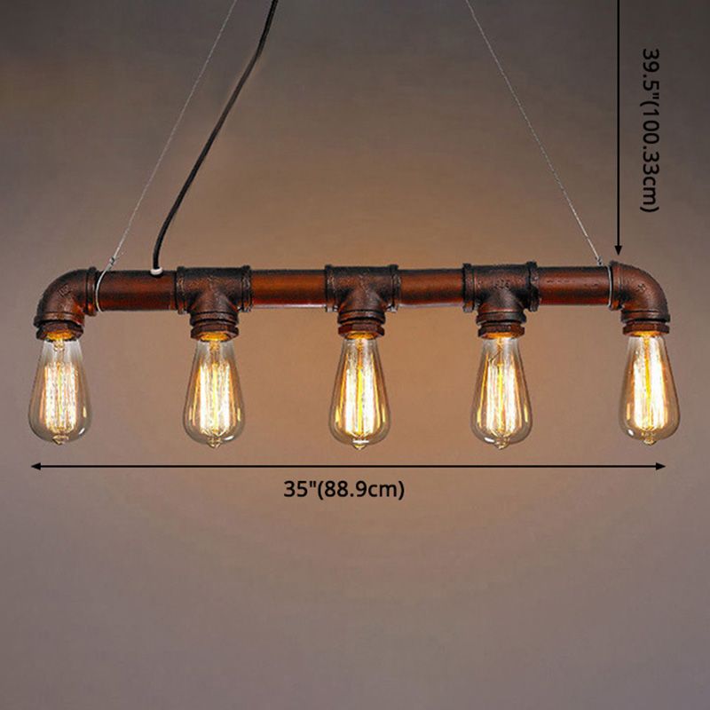 Elongated Pipe Hanging Island Lights Retro Industrial Style Metal Chandelier Lighting Fixtures for Coffee Shop