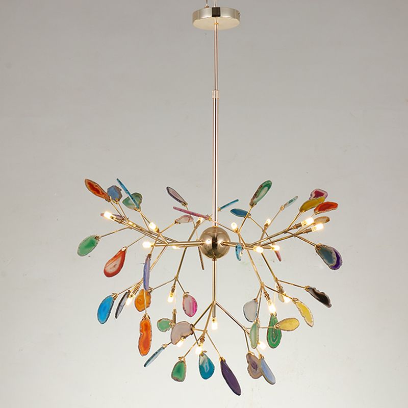 Wrought Iron Firefly Pendant Light in Modern Creative Style Sputnik Adjustable Chandelier with Agate Shade