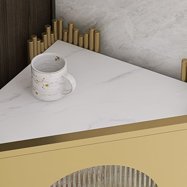 Glam Stone and Metal Sideboard Table 1 Cabinet Glass Door Buffet Stand