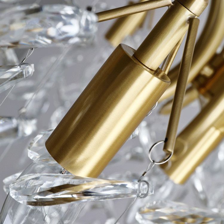 Gold Branches Suspended Lighting Fixture Rustic Crystal Living Room Chandelier Pendant Light