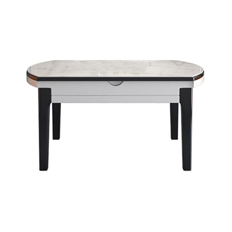 Drop-Leaf Dining Table Round White Dinner Table with Wooden Base