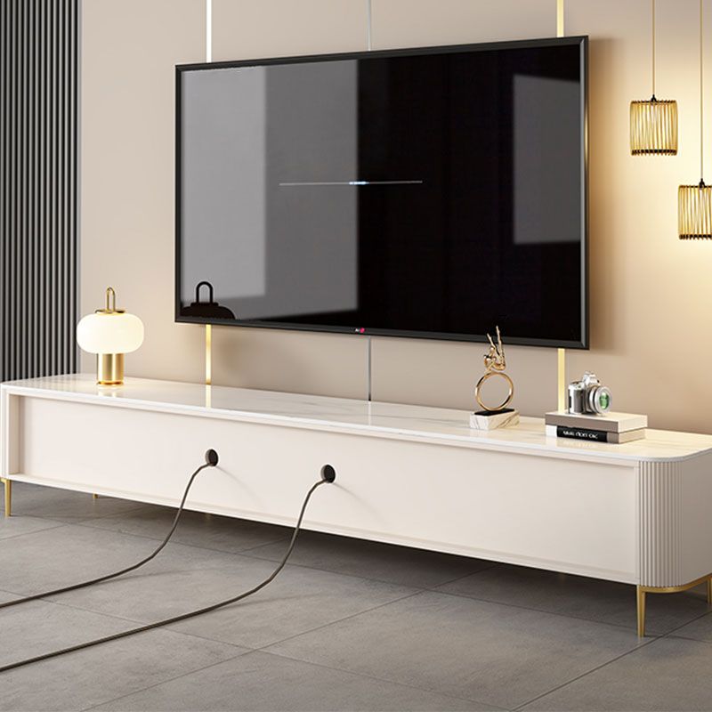 White Stone TV Stand Glam TV Media Stand with Legs for Living Room
