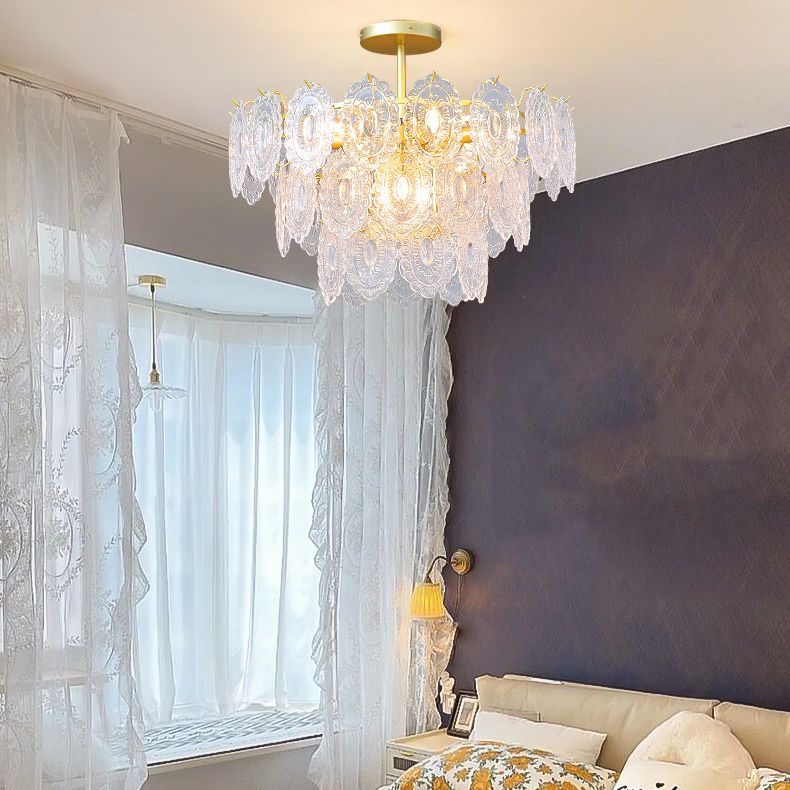 Wheel Shape Chandelier Modern Iron Down Lighting Pendant with Glass Lampshade for Bedroom