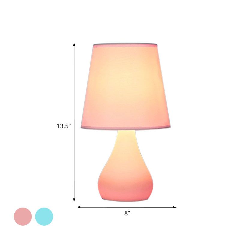 Lampada da tavolo con urna in ceramica stile nordico a 1 testa lampada da lettura notturna blu/rosa con paralume in tessuto
