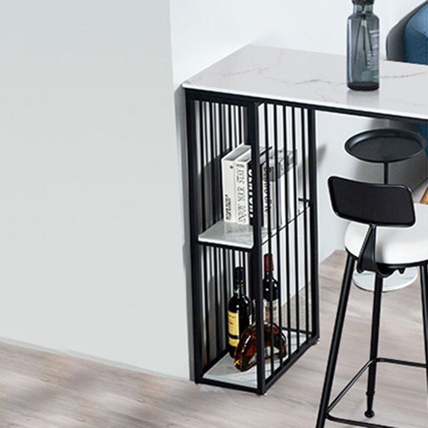 Modern Stone Living Room Bistro Bar Table Storage Double Pedestal Bar Table