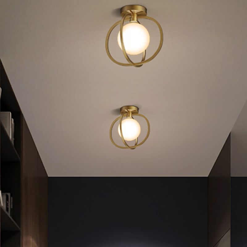 Metal Round Shade Flush Ceiling Light Industrial 1 Light Ceiling Light Fixture in Gold