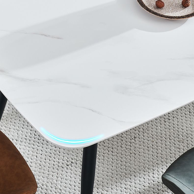 Contemporary Dining Table Sintered Stone Dining Table with 4 Metal Legs