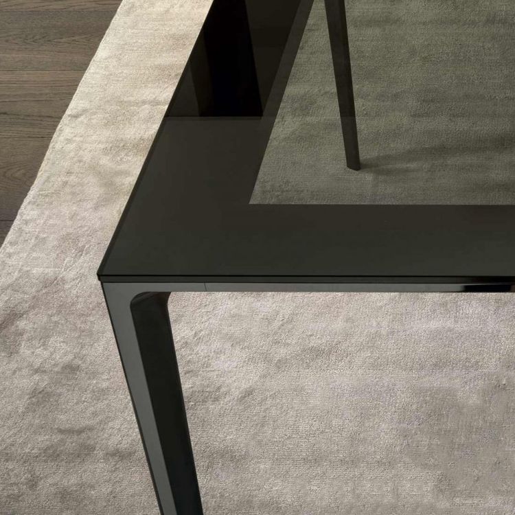 Contemporary Style Tempered Glass Dining Table 4 Legs Aluminum Alloy Base Rectangle Table for Home